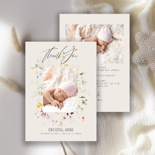 Faire-part Nouveau-né Bébé Fille ivoire Merci photo Naissance
