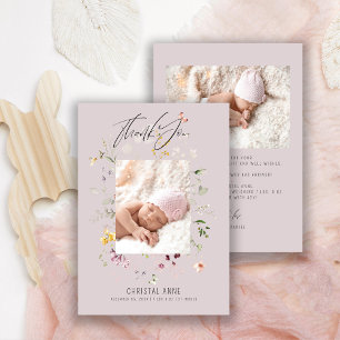 Faire-part Nouveau-né Bébé Fille Lilac Merci Photo Naissance