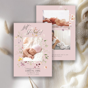 Faire-part Nouveau-né Fleur sauvage Photo Collage Fille rose 