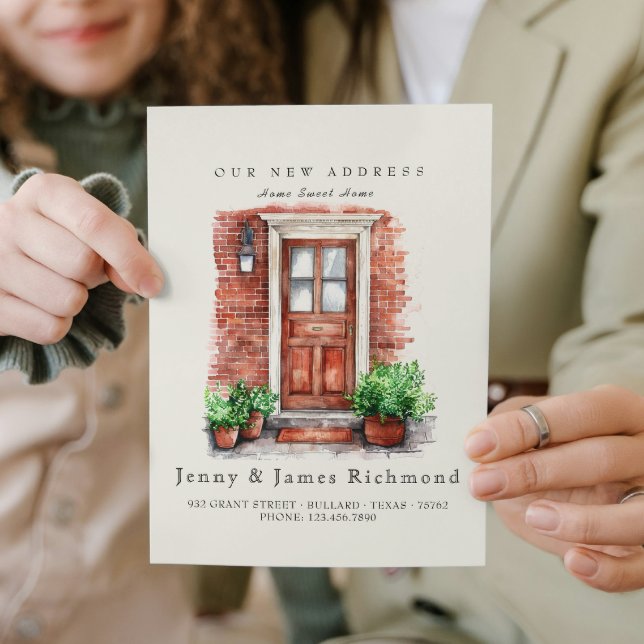 Faire-part Nouvelle adresse I Aquarelle Porte avant et brique (Créateur téléchargé)