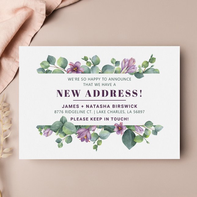 Faire-part Nouvelle maison Botanique Nous avons déménagé Flor (Botanical Eucalyptus Moving Announcement)