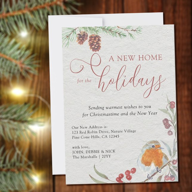 Faire-part Nouvelle maison de vacances Robin Berries et Pine  (Créateur téléchargé)