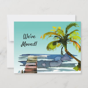 Faire-part Nouvelle maison Palm Tree Waterfront Dock Aqua Mov