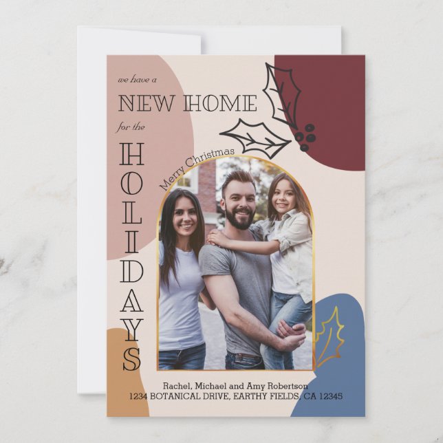 Faire-part Nouvelle maison Photo Holly et Gold Arch Holiday M (Devant)