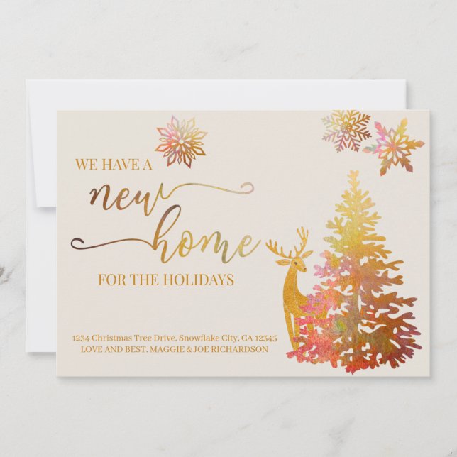 Faire-part Nouvelle maison pour les fêtes Arbre de Noël Or (Devant)