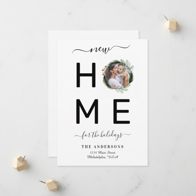 Faire-part Nouvelle maison pour les fêtes Noël Wreath Moving (Devant/Arrière en situation)
