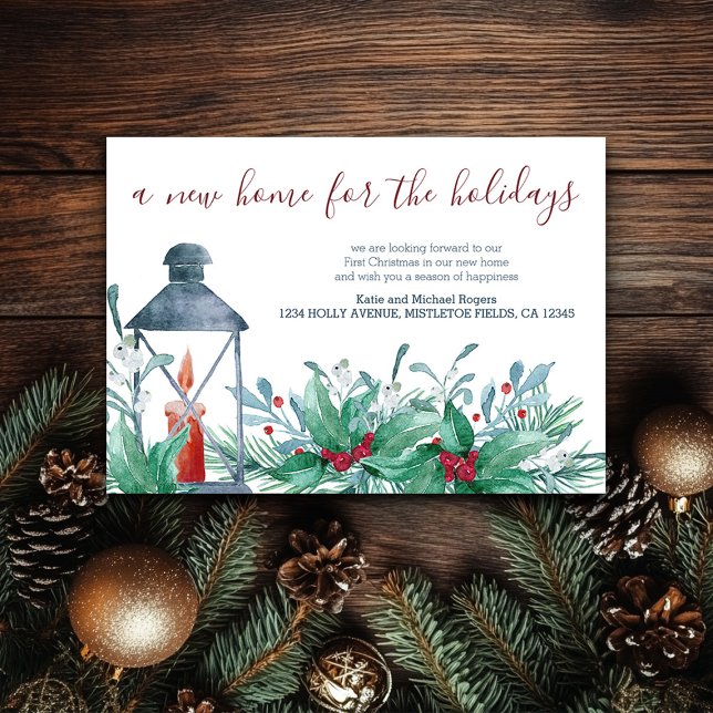 Faire-part Nouvelle maison pour les vacances Holly Mistletoe  (New Home for the Holidays Card from the Holiday Moving Announcements Collection by Darling & May)