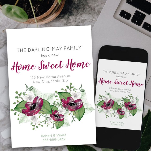 Faire-part Nouvelle maison Sweet Home Floral Aquarelle Moving (home sweet home new address card available printed or as printable digital download)