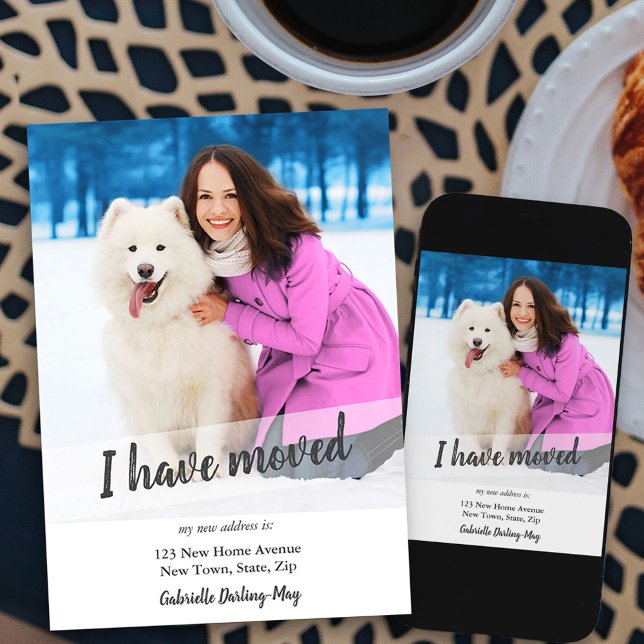 Faire-part Nouvelle Photo D'Accueil J'Ai Déplacé La Brosse Sc (new address photo moving announcement card available printed or as printable digital download)