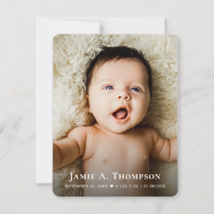 Faire-part Nouvelle Photo de Bébé Simple Cœur Moderne Naissan