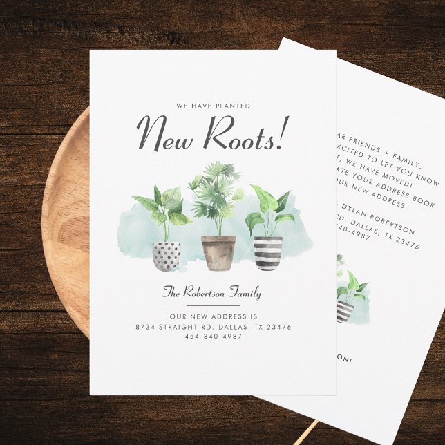 Faire-part Nouvelle racine plantée Boho Plantes Moving Adress (Change of Address New Roots Moving Announcement Boho Potted Plants)