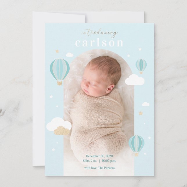 Faire-part Nuages De Ballons À Air Chaud Étoiles Naissance Du (Devant)