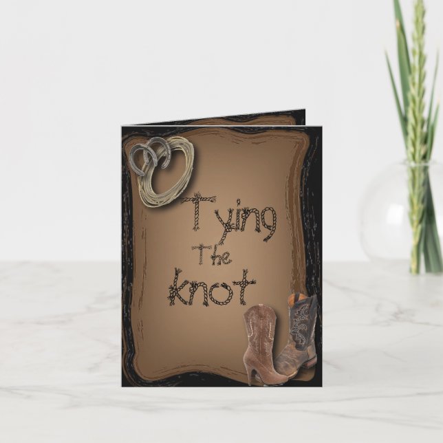 Faire-part obtention de épouser occidental accroché de bottes (Devant)