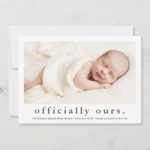 Faire-part Officiellement notre adoption photo minimale