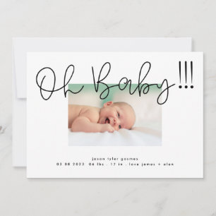 Faire-part Oh Baby noir sur blanc moderne Funky Fun Baby