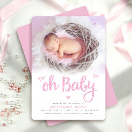 Faire-part Oh Baby Sweet Modern Chic Rose Girl Photo de naiss