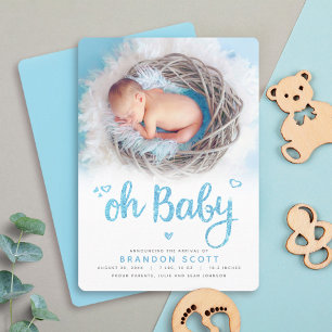 Faire-part Oh Baby Sweet Modern Cute Blue Boy Photo de naissa