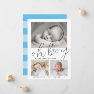 Faire-part Oh garçon Script Bleu Coeur Collage Photo Naissanc