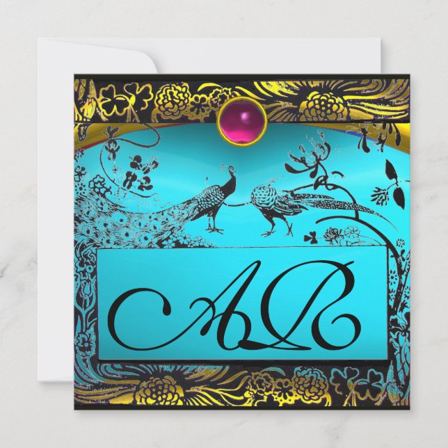 Faire-part OISEAUX AMOUREUX DE MARIAGE MONOGRAMME noir jaune  (Devant)