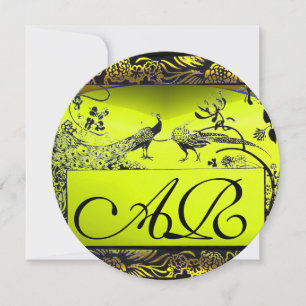 Faire-part OISEAUX AMOUREUX MONOGRAMME mariage noir jaune