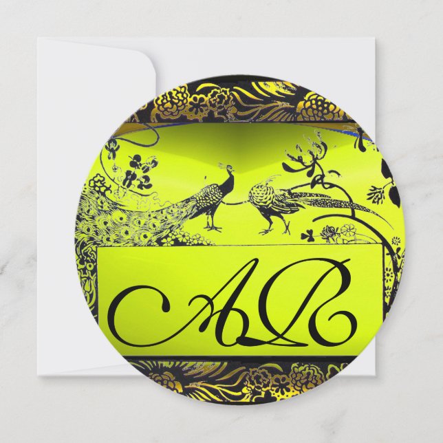 Faire-part OISEAUX D'AMOUR DE MARIAGE MONOGRAMME noir jaune (Devant)