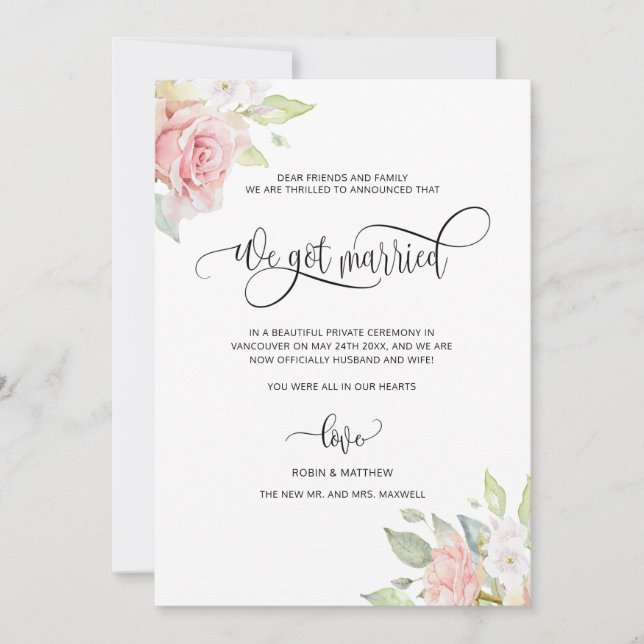 Faire-part On s'est marié, Rose Gold Floral Marié Mariage (Devant)