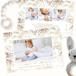 Faire-part or élégant floral nouveau-né 4 photo bébé naissanc
