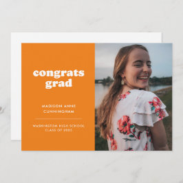 Faire-part Orange and White Congrats Grad Photo Grad Grad