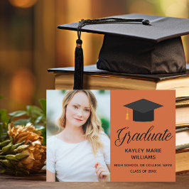 Faire-part Orange Graduate Photo Black Script Graduation