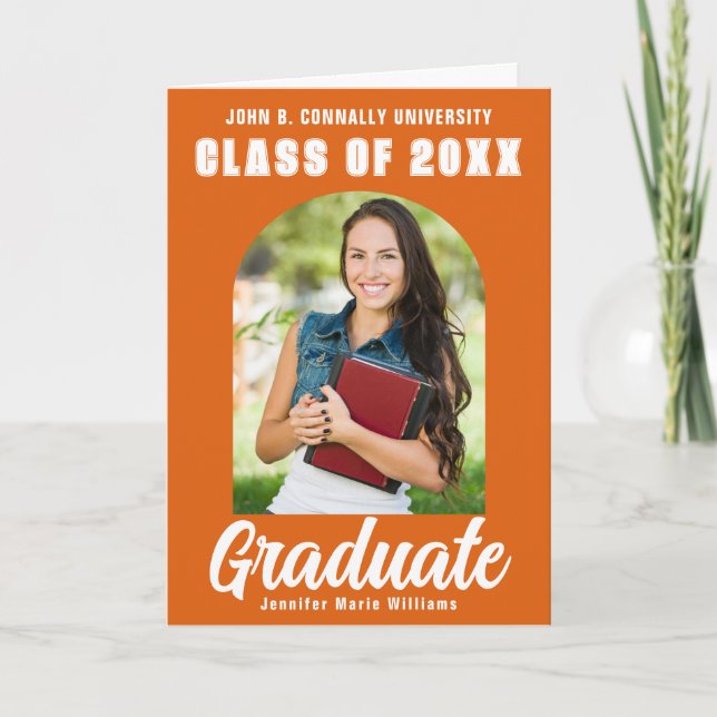 Faire-part Orange Graduate Photo Moderne Plié Graduation (Devant)