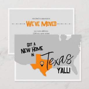 Faire-part Orange New Home au Texas Y'all Moving