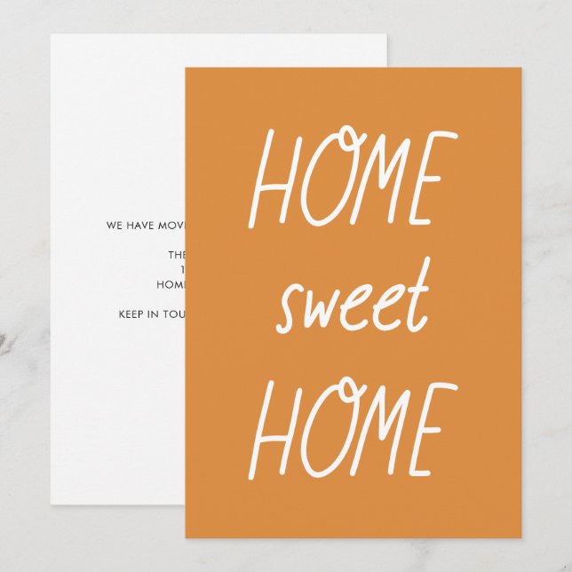 Faire-part Orange Tangerine Script Home Sweet Home Moving (Devant / Derrière)
