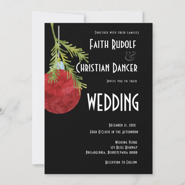 Faire-part Ornement de Noël Rouge, Mariage Moderne (Devant)