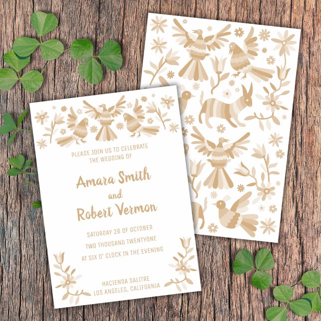 Faire-part Otomi, MEXIQUE, BEIGE, FLEURS ET OISEAUX (Créateur téléchargé)