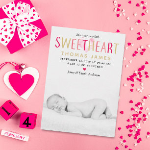 Faire-part Our Little Sweetheart Photo Birth Announcement