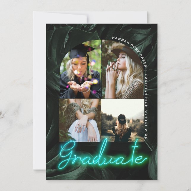 Faire-part Palmiers tropicaux Neon | Arched Graduation 4 Phot (Devant)
