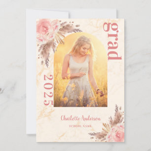 Faire-part Pampas herbe brush rose or marbre graduation