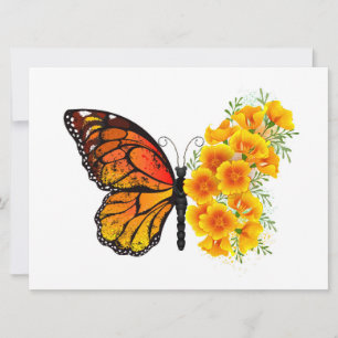 Faire-part Papillon à fleurs avec Poppy de Californie jaune