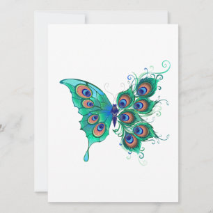 Faire-part Papillon aux plumes de paon vert