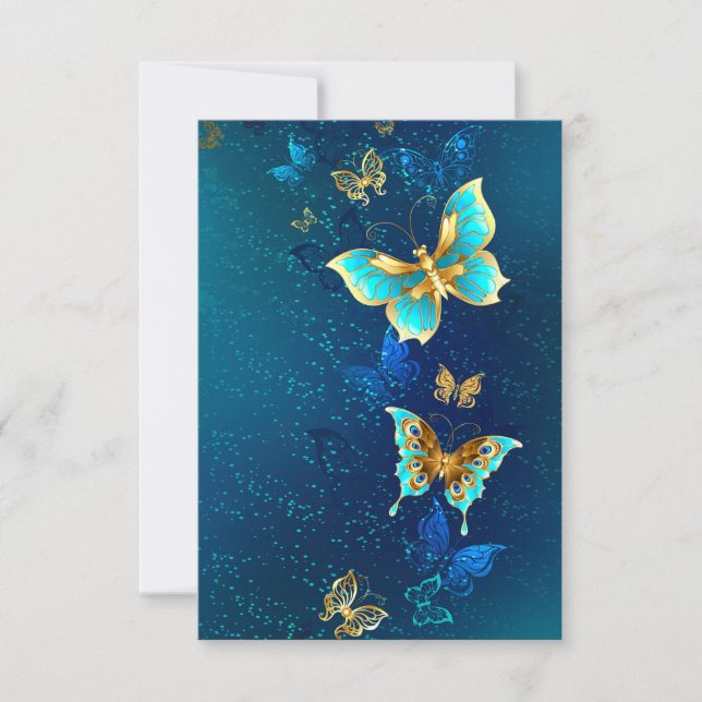 Faire-part Papillons d'or sur un Arrière - plan bleu (Devant)