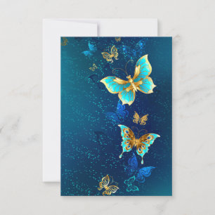 Faire-part Papillons d'or sur un Arrière - plan bleu