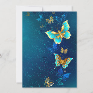 Faire-part Papillons d'or sur un Arrière - plan bleu