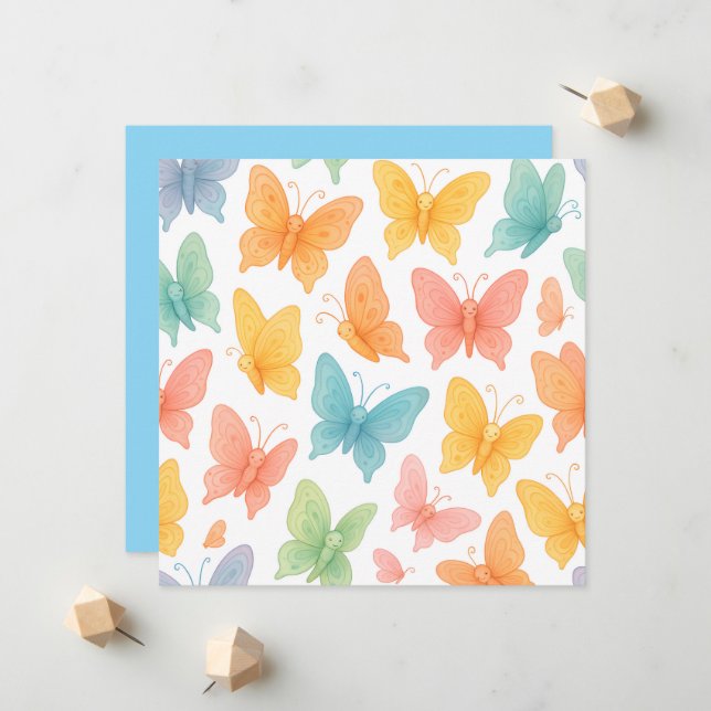 Faire-part "Papillons Fantaisistes" (Devant/Arrière en situation)