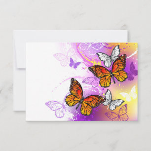 Faire-part Papillons Monarque sur Arrière - plan pourpre