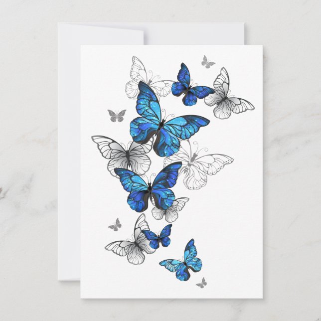 Faire-part Papillons volants bleus Morpho (Devant)