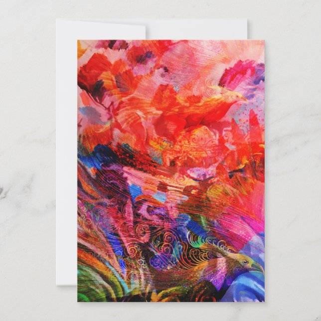 Faire-part Paradis Floral Oiseau Phoenix Rising Flame Art (Devant)