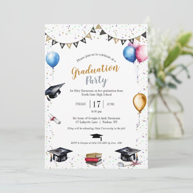 Faire-part Partie de graduation de l'aquarelle (Debout devant)