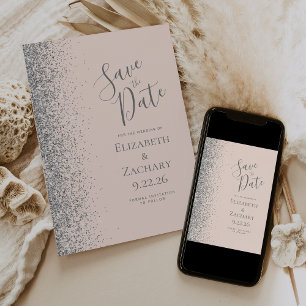 Faire-part Parties scintillant en argent rose pâle Enregistre