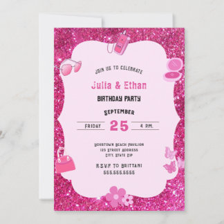 Faire-part Parties scintillant rose fille Baby shower élégant