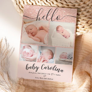 Faire-part parties scintillant rose vif 5 grille photo bébé f